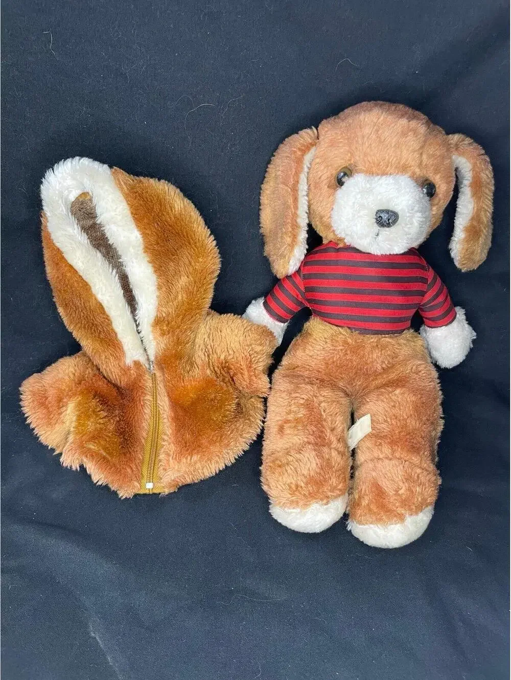 Vintage Avon Plush Dog w/ Hooded Jacket Brown Puppy Stuffed Animal 12” Removable